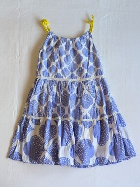 Mini Boden Girls 4-5Y Blue White Lace Trimmed Tiered Cotton Dress